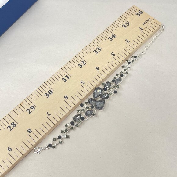 BriLove Wedding Jewelry Set Grey Crystal‎ Teardrop Silver-Tone Earrings Bracelet - Picture 7 of 12